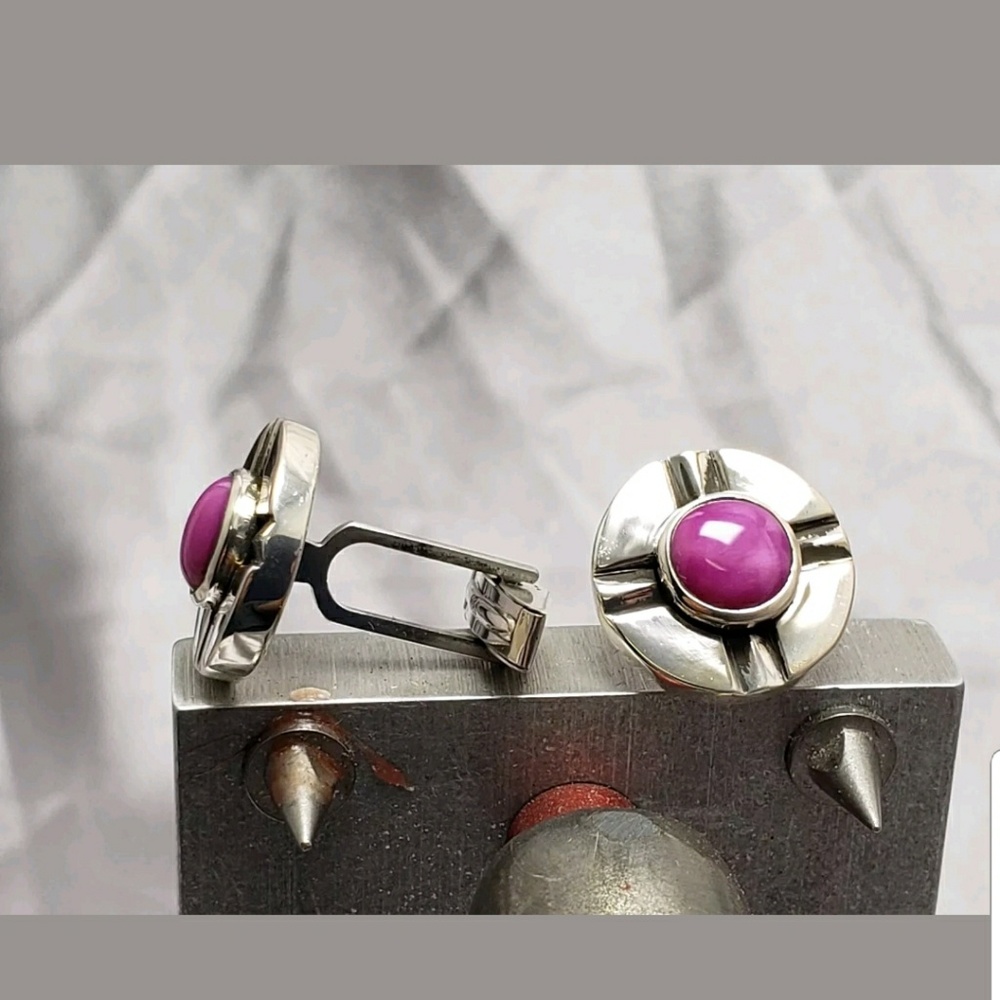Sterling silver cufflinks, star ruby ,bezel set - Picture 4 of 5